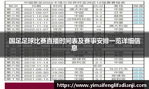 国足足球比赛直播时间表及赛事安排一览详细信息